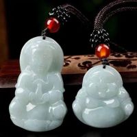 ZZOOI Natural Emerald Guanyin Buddha Pendant Necklace Charm Jewellery Fashion Hand-Carved Man Woman Luck Gifts Amulet New