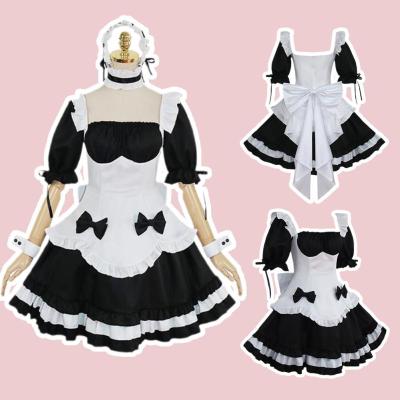 Cute Lolita Sweet Cat Paw Pink black white Bowknot Apron Maidservant Restaurant Dress Uniform Outfits Cosplay Costume S-XL Size