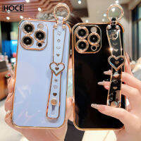 HOCE Luxury Love หัวใจสายรัดข้อมือขาตั้งเคสโทรศัพท์สำหรับ iPhone 14 13 12 11 Pro Max 14 Plus XR X XS สูงสุด8 7 Plus ชุบกรอบเคสซิลิโคนแบบนิ่มกรณี