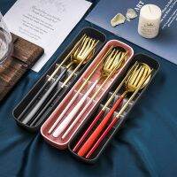 304 Stainless Steel Portable Cutlery Set Student Travel Japan And South Korea Spoon Chopsticks Three-Piece Set Student Cutlery Flatware Sets