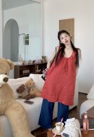 CHAWY Red Linen vest C4072 ?? เสื้อแขนกุด มินิเดรสสั้น