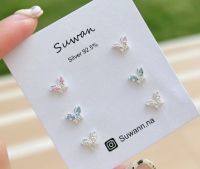 Suwann.na.shop [ราคาต่อคู่] ต่างหู ต่างหูเงินแท้ ต่างหูเพชร ต่างหูผีเสื้อ ผีเสื้อ