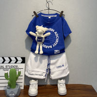 Boys Summer Suit 2023 New Foreign Handsome Baby Summer Fashionable Trendy Childrens Short-Sleeved Fried Street Clothes