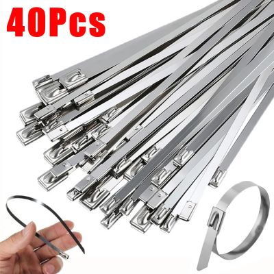 20/40Pcs Stainless Steel Cable Ties Reusable Self-sealing Fastening Ring Cable Tie Multi-Purpose Metal Hardware Cable Organizer