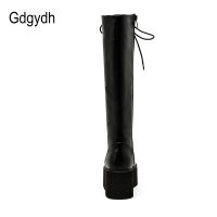 Gdgydh Chunky Platform Heels Pu Leather Knee High Boots Women Retro Punk Long Boots Woman Lace Up Booties Mujer 2022 New Fall