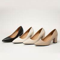 xixibeauty Womens Pointed Toe Court Pumps, Solid Color Soft Sole Slip On Block Heels, Versatile Office Working Heels