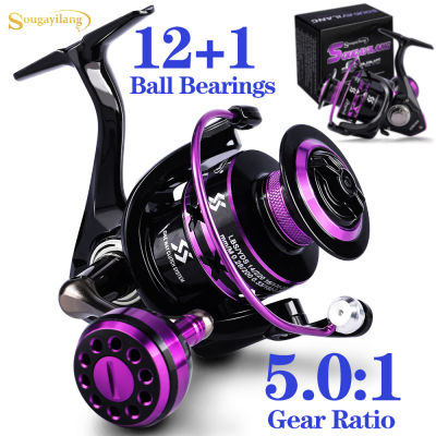 Souilang Fishing Spinning Reel Metal Spool 5.0:1 12+1BB Ball Bearings Carp Fishing Reel 2000-5000 Metal Line Cup Sea Tackle