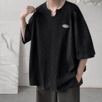 ผู้ชายวาฟเฟิลลายสก๊อตขนาดใหญ่ T เสื้อลำลอง Streetwear สั้น Slevee O คอสีทึบ Tees Vintage Premium ฤดูร้อน M-3XL 2023