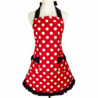 XiuMood Kitchen Accessories Cute Bow Black Lace Red Dots Cooking Cotton Aprons For Women Restaurant Maid Waiter Work Bib