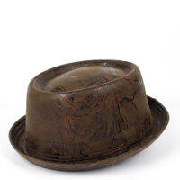 Leather Pork Pie Hat For Men Flat Fedora Hat Gentleman Dad Bowler Porkpie Jazz Hat Big 4Size S M L XL