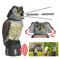 Realistic Bird Scarer Plastic Owl Scarecrow with Rotating Head and Sound for Garden Yard Bird Repellent Outdoor Pest Control