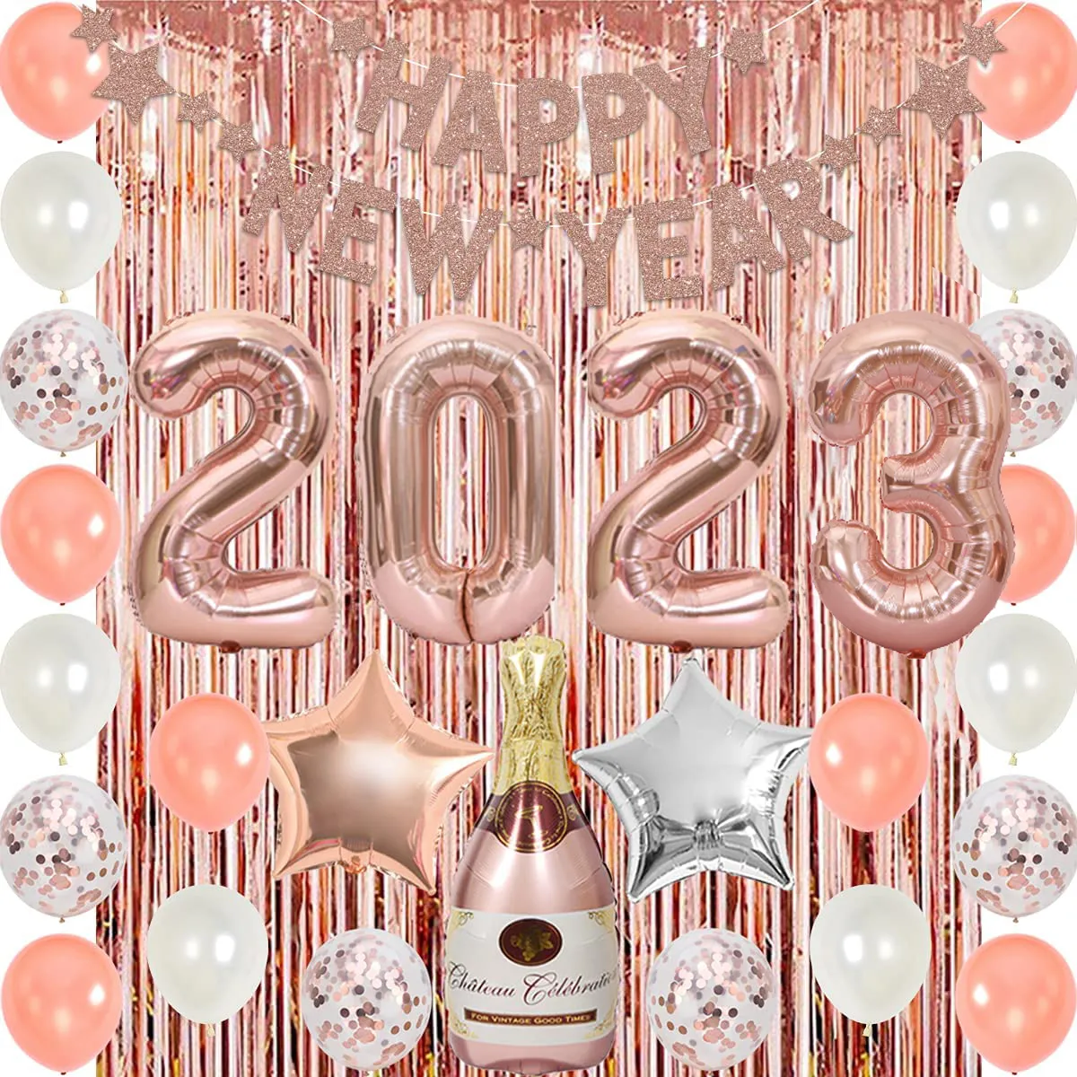 JOYMEMO Happy New Year Theme Decoration Set 2023 Happy New Year Banner  Sequin Balloon Rose Gold Tinsel Curtain Background for New Year Party  Celebration Supplies | Lazada PH