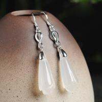 Original 925 sterling silver inlaid natural chalcedony bud earrings Fashion womens magnolia earrings White chalcedony earrings Q50T Q50T