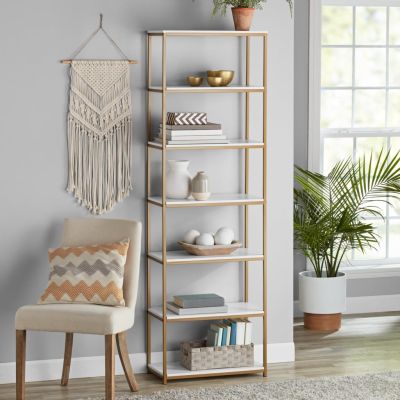 6-Shelf Metal Frame Bookcase Open Shelves For Storage And Display (US Stock)