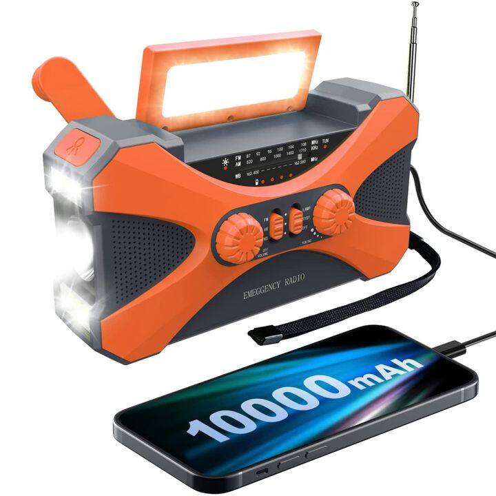 10000MAh Emergency Radio, Solar Hand Crank Radio, Portable Radio with Phone  Charger, LED Flashlight 