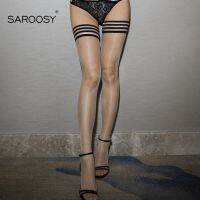 【Sock shop】SAROOSY ถุงน่องเซ็กซี่เข่าถุงเท้าสูงสำหรับผู้หญิงซีทรูลายซี่โครงด้านบนรายละเอียดถุงน่องยืดหยุ่นสูงมาใหม่ขายส่ง