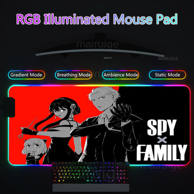 อะนิเมะสายลับ X ครอบครัว RGB แผ่นรองเมาส์ Led Yor ขนาดใหญ่ MausePad น่ารัก Anya แป้นพิมพ์แสงไฟ DeskMat ทไวไลท์สำนักงานอุปกรณ์เล่นเกม