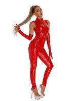 Women Cosplay Latex PVC Faux Leather Bodysuit Two Way Zipper Open Crotch Jumpsuit Oil Shiny Sexy Tight Club Wear Dance Leotard