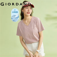 ➦GIORDANO ผู้หญิง เสื้อยืดแขนสั้นคอวีถักเทคโนโลยีขั้นสูงความรู้สึกเย็นน้ำแข็งออกซิเจนเย็น Free Shipping 05323403