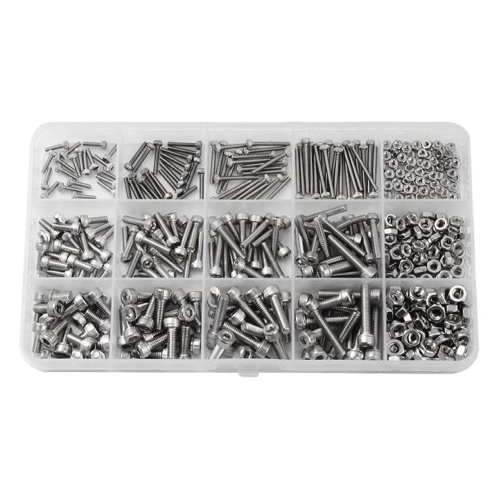 320-440-480pcs-m2-m3-m4-m5-304-stainless-steel-hexagon-socket-bolt-and-nut-round-head-screw-bolt-nut-set-assortment-kit-box-nails-screws-fasteners