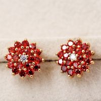 RLOPAY Fashion earrings for women‘s’ Jewelry g Stone flower earrings red Zircon Earring For Women Luxury Stud Earrings for Gift