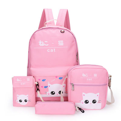 DIOMO 4pcsSet Laptop School Backpacks for Girls Boys Teenagers Female Bagpack Sac A Dos Femme Cute Cat Oxford Satchel Kids