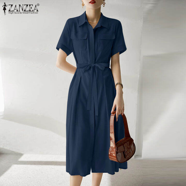 สินค้ามาใหม่-จัดส่งฟรี-fancystyle-zanzea-เสื้อเชิ้ตทรงเอไลน์แฟชั่นสำหรับสไตล์เกาหลีของผู้หญิง-ol-ทำงานชุดซันเดรสแบบเปิดคอปก-11