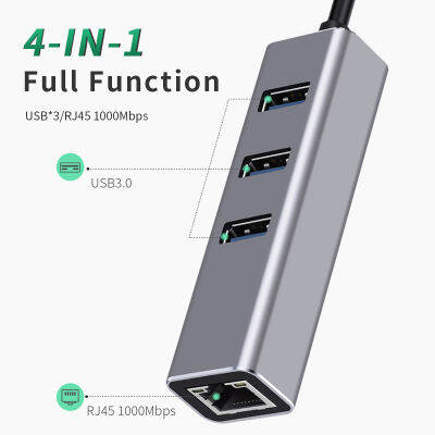 3พอร์ต USB HUB Type C เพื่อ Ethernet LAN RJ45การ์ดเครือข่ายอะแดปเตอร์สำหรับ แล็ปท็อปอุปกรณ์คอมพิวเตอร์