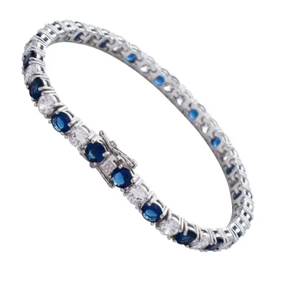 Hip hop micro pave blue white zircon color celet ice out mens tennis chain celet charm jewelry