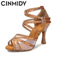 CINMIDY Women Dance Shoes Mesh Latin Dance Shoes Ballroom Dance Sneakers Silk Satin Wedding Shoes Soft Bottom Womens Sandals