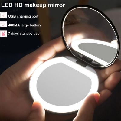 Lighted Makeup Mirror Light Mini Round Portable Led Make Up Mirror Sensing Usb Chargeable Makeup Mirror Valentines Day Gift Mirrors