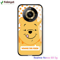 สำหรับ Realme 11 5G Realme Narzo 60 5G การ์ตูนสำหรับเด็กผู้หญิงมิ๊กกี้มินนี่โดนัลด์เป็ดหมีพูลายจุดเคสมันวาวกระจกเทมเปอร์ปลอกฝาหลัง