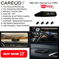 CAREUD T882-NF+ LCD LCD Display Car TPMS รถระบบตรวจสอบแรงดันยางรถยนต์ด้วยเซ็นเซอร์ภายใน 4 เซ็นเซอร์ USB ชาร์จ TPMS ที่ขับเคลื่อนด้วยพลังงานแสงอาทิตย์สำ