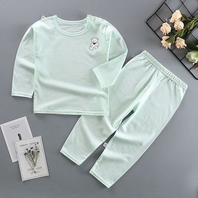 【Ready】🌈 Baby air-conditioning clothes summer thin section long-sleeved suit cotton baby long johns boys and girls summer pajamas