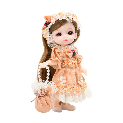 16 Cm BJD Mini Doll 13 Movable Joint Girl 3D Big Eyes DIY 18 Doll with Boutique Skirt Clothes and Bag Accessories for Dressing