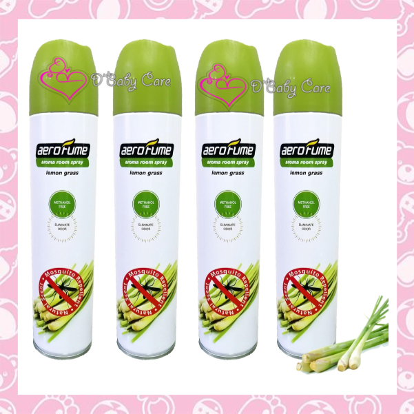 Aerofume Lemon Grass Spray (Mosquito Repellent) 320 ml (x4) Relaxing Room Spray Perfume Air