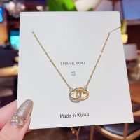 [COD] Real gold electroplating necklace womens double ring heart connected zircon clavicle chain 2023 and Korean high-end sentimental heart-shaped pendant