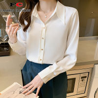 FC Autumn new style female all-match satin solid color shirt temperament chiffon top white shirt women long sleeves