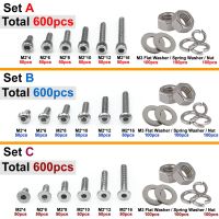 600pcs M2(2mm) A2 Stainless Steel Allen Bolts With Nuts Screws Flat Washer Spring Washer Assortment Nails  Screws Fasteners