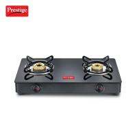 Prestige Magic Lp Gas Stove Gtmc 2 With Powder Coated Body Glass Glass Top, 2 Brass Burner