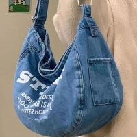 COD DSFERTEREERRE Women Korean Shoulder Bag Crossbody Bag Jeans Bag Tote Bag 韩版帆布单肩包 女通勤包 日系学生复古包74