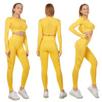 Vital Women Sport Suit Yoga Set Gym Workout Clothes Long Sleeve Fitness Crop Top + High Waist Energy Seamless Leggings