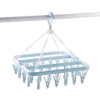 Foldable 32 Peg Windproof Clothes Hanger Dryer Washing Line Airer Clothes Underwear Socks Pants Hanger Household Storage