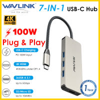 Wavlink USB C Hub 7-In-1 Type C แท่นวางมือถือพร้อม4K 60HZ USB C เพื่อ HDMI SD เครื่องอ่านบัตร TF 100W PD อินพุต3 USB 3.1พอร์ตคุณสมบัติศูนย์กลางสำหรับ MacBook Pro/air iPad Pro surface,XPS, Thunderbolt 3/4แล็ปท็อป