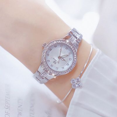 （A Decent035）นาฬิกาข้อมือสตรีแฟชั่นสีขาวขนาดเล็ก LadiesWatch SilverFemale Clock