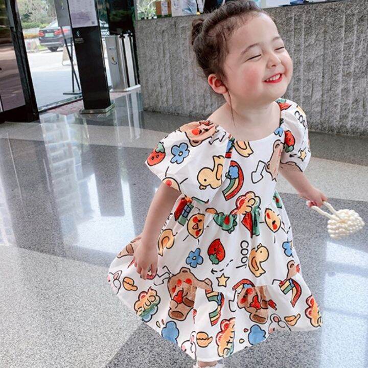 ninakids-1-6ปีสื้อผ้าเด็กชุดเดรสลายการ์ตูนน่ารักสำหรับเด็กผู้หญิงชุดเจ้าหญิง