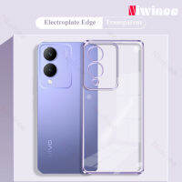 NIWINEE เคสมือถือชุบโลหะหรูหราสำหรับ VIVO Y17s โปร่งใสนิ่ม TPU ล้างฝาโทรศัพท์ที่มีเลนส์เต็มเคสกันกระแทกขายดี