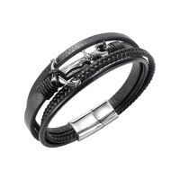 Mens Hip Hop Retro Multilayer Leather Bracelet for Men Black Punk Cowhide Stainless Steel Fashion Bracelets Jewelry Gift