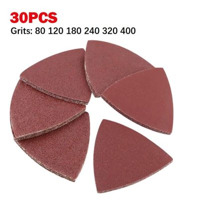 30pcs Triangular Sandpaper Hook &amp; Loop Triangle Sanding Sheets Fit 3-1/8 Inch Oscillating Multi Tool Sanding Pad 80-400 Grit Cleaning Tools