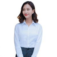 Spot parcel post2023 New Female Long Sleeve White Shirt OL Slim fit suits Interview Work Clothes Cotton V Collar Shirt Formal Dress Collar